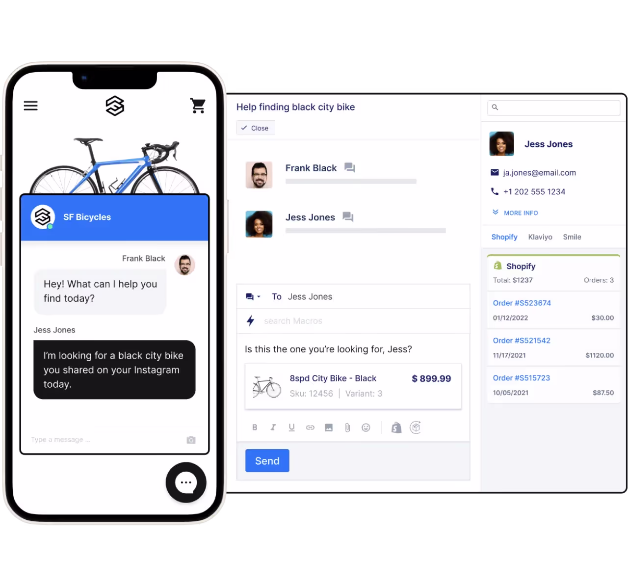 AI chatbot widget on an e-commerce website showing product recommendations and live chat support