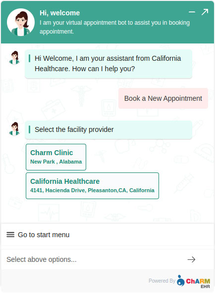 Healthcare chatbot guiding a patient through appointment booking on a medical practice website