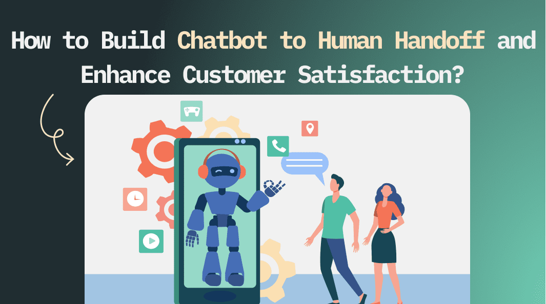 Diagram illustrating the chatbot-to-human handoff workflow: AI conversation, escalation trigger, agent notification, and context transfer