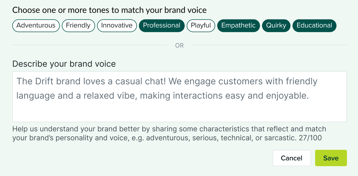 Drift Bionic Chatbots interface showing AI-powered lead qualification and routing