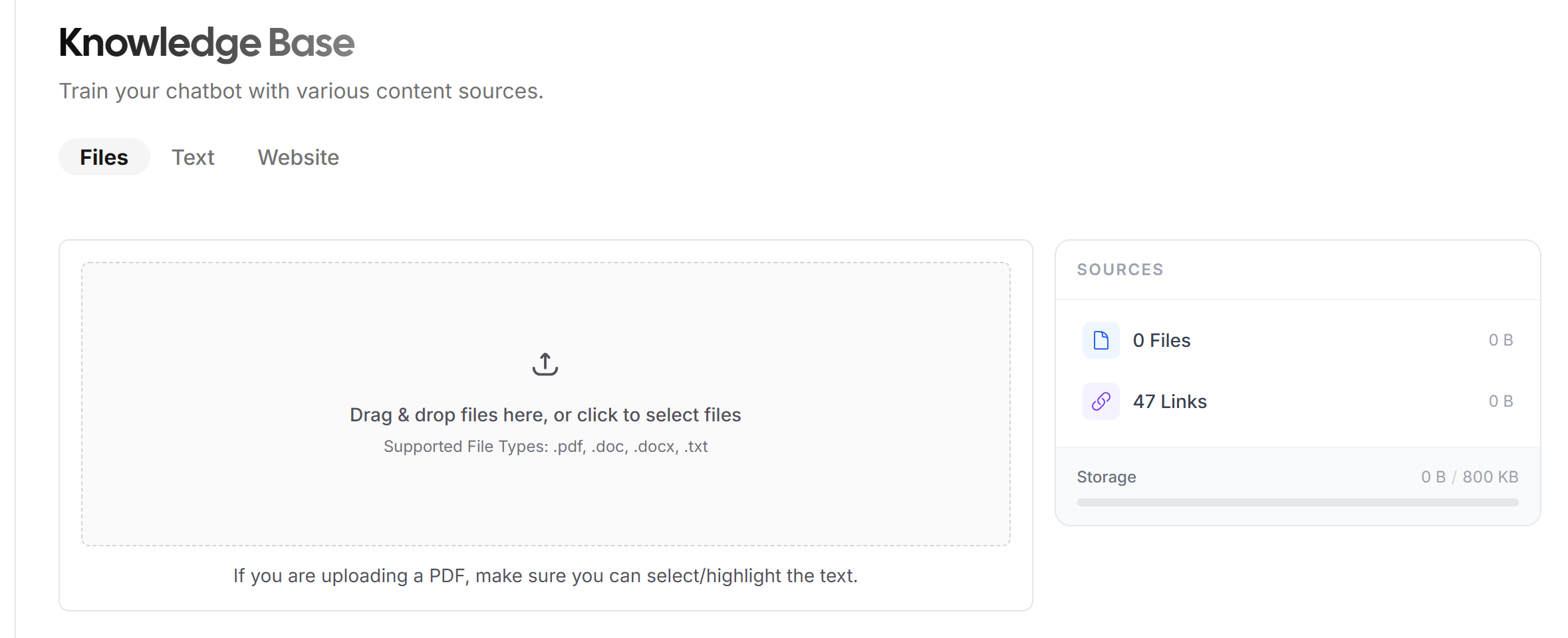 The Paperchat file upload interface listing supported document types